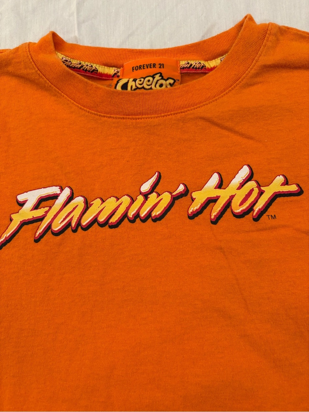 Forever 21 Cheetos Flamin Hot Women’s M Orange Cropped Long Sleeve - Picture 2 of 7